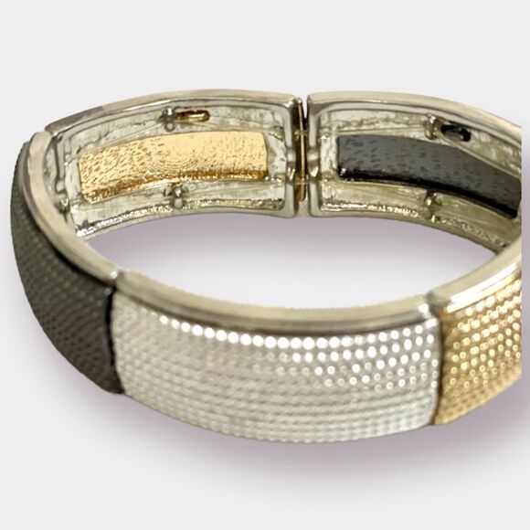 3 Toned Stretch Bracelet Gunmetal Gold Silver NWT - Picture 5 of 5
